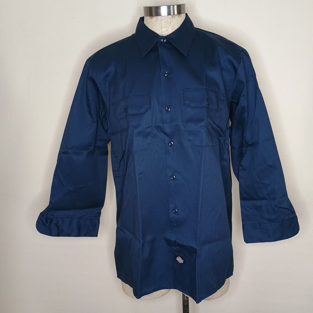 Vintage Dickies Work Shirt Mens 17- 17 1/2 NWOT USA Made Long Sleeve Navy Blue